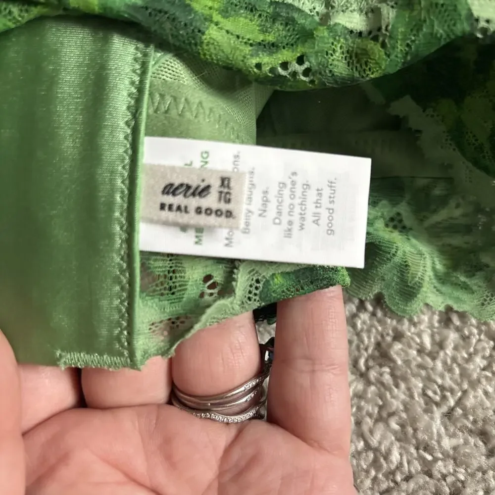 Aerie Real Good Bra Green Lace Unpadded Size XL